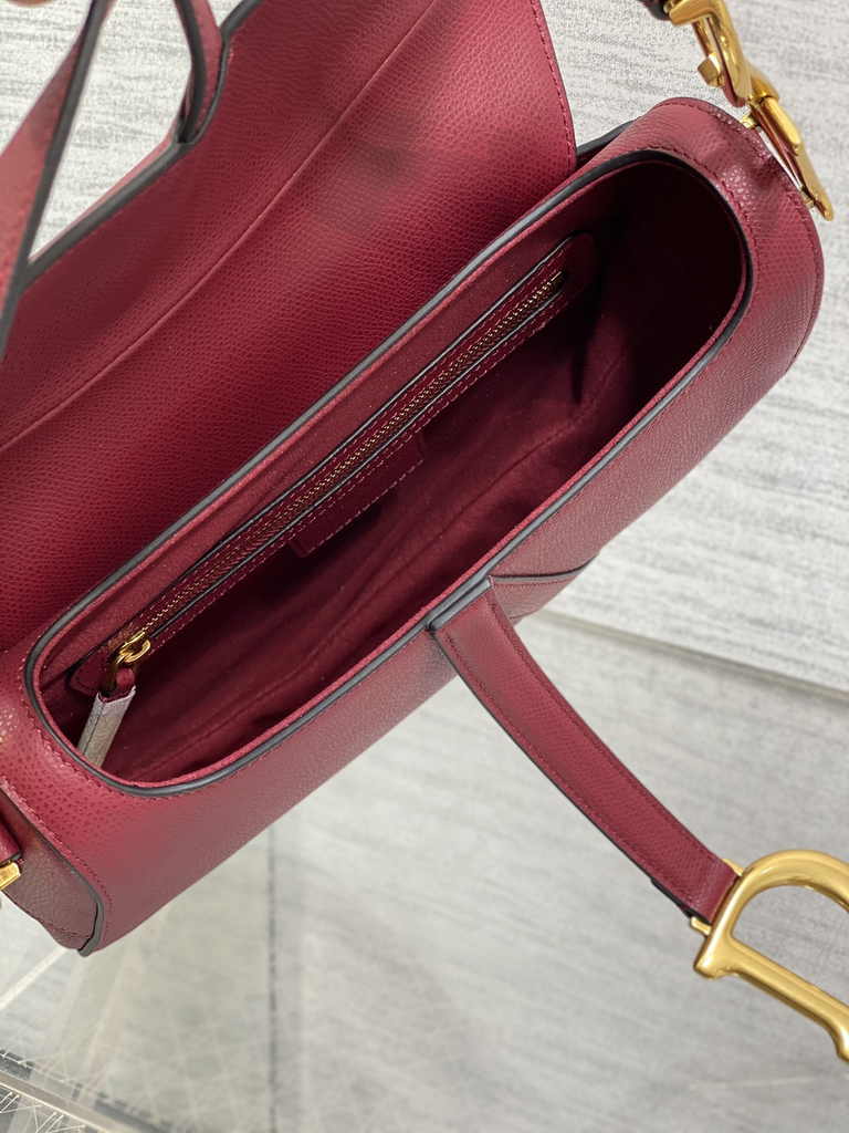 Dior Saddle Bag with Strap M0455 Red Grained Calfskin