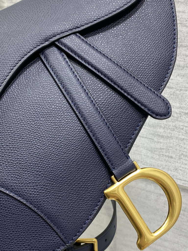 Dior Saddle Bag with Strap M0455 Navy Blue Grained Calfskin