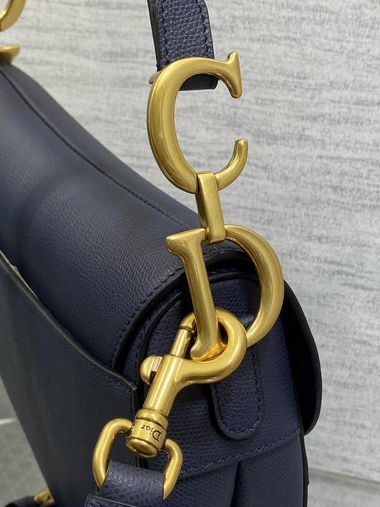 Dior Saddle Bag with Strap M0455 Navy Blue Grained Calfskin