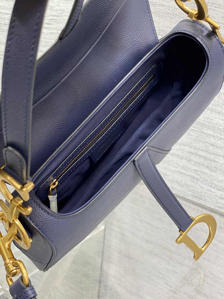 Dior Saddle Bag with Strap M0455 Navy Blue Grained Calfskin