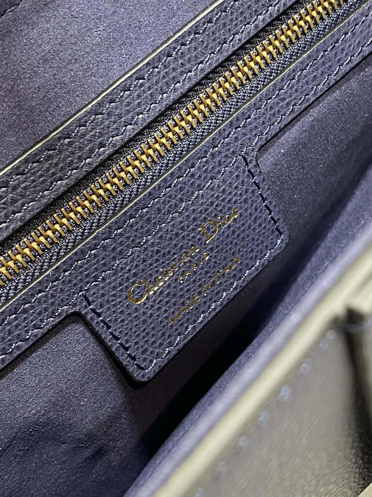 Dior Saddle Bag with Strap M0455 Navy Blue Grained Calfskin