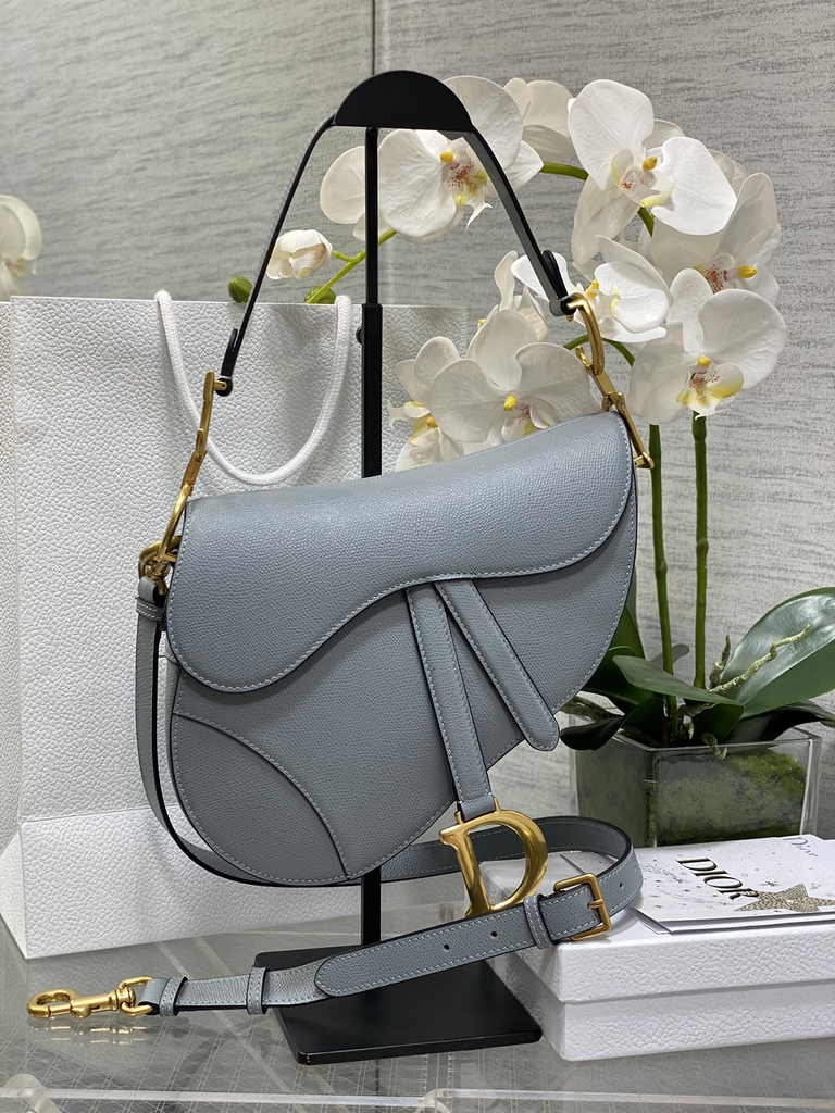 31. Dior Saddle Bag with strap M0455 held open to show interior lining