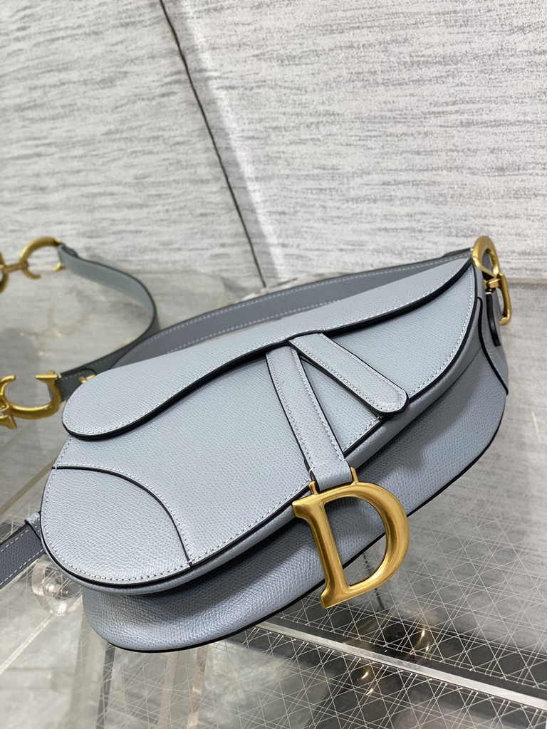 Dior Saddle Bag with Strap M0455 Gray Grained Calfskin