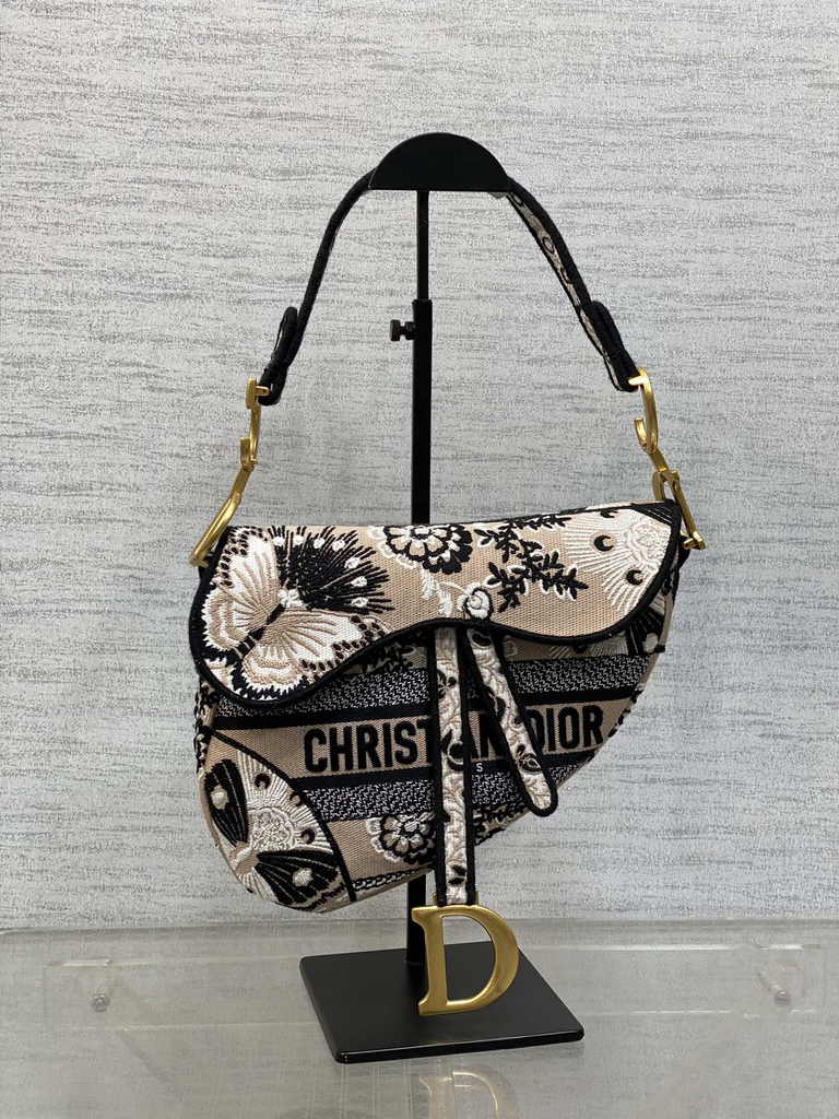 Dior Saddle Bag with Strap M0455 Beige Oblique Jacquard