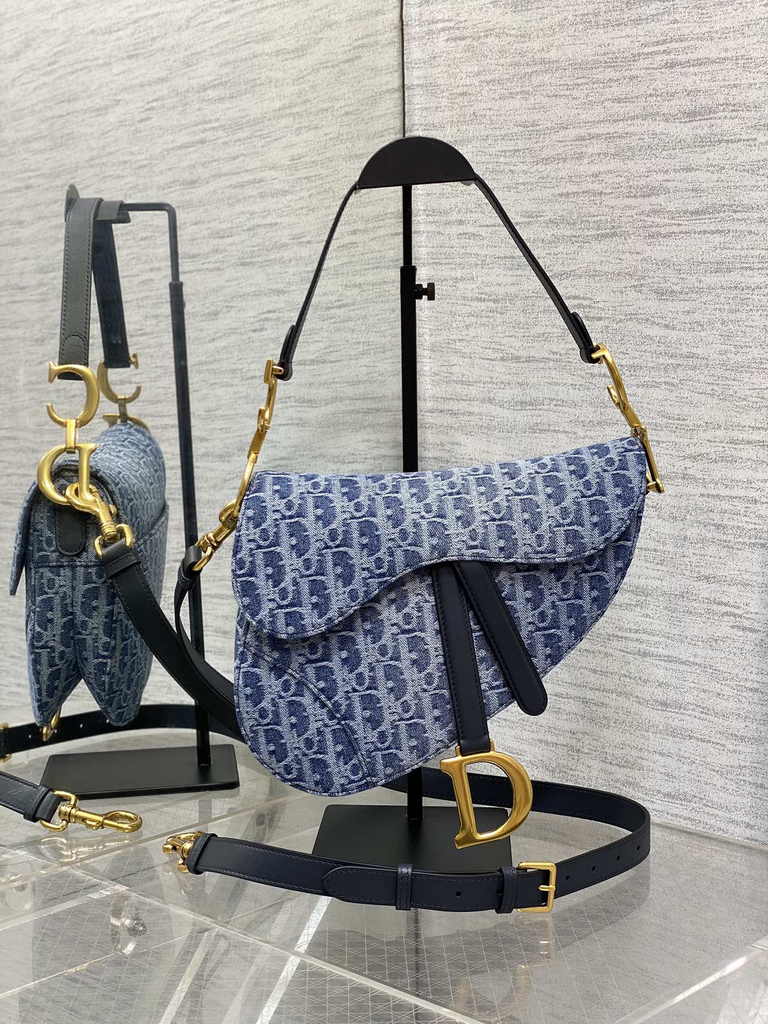 Dior Saddle Bag with Strap M0455 Blue Denim Dior Oblique Jacquard