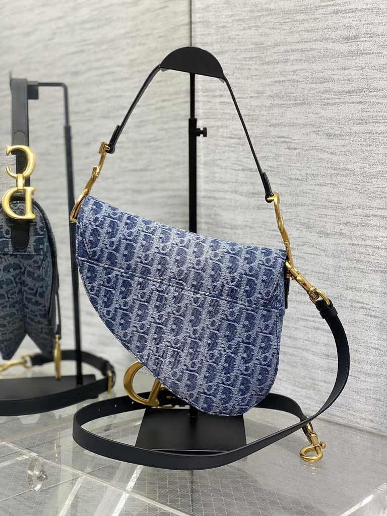 Dior Saddle Bag with Strap M0455 Blue Denim Dior Oblique Jacquard