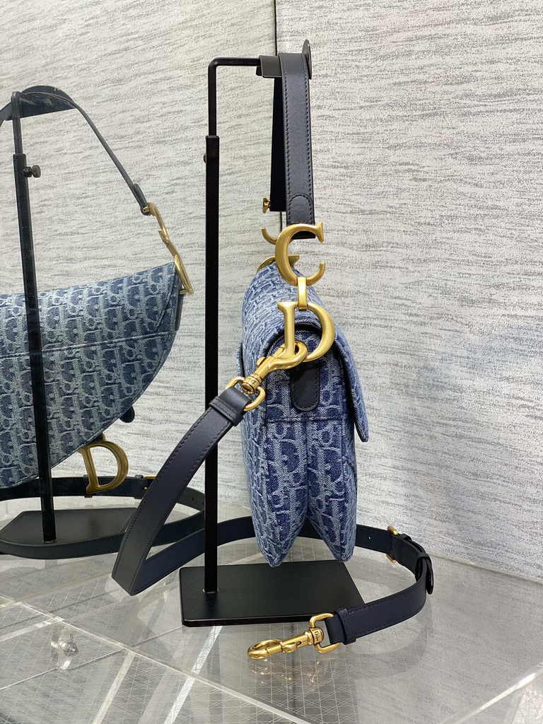 Dior Saddle Bag with Strap M0455 Blue Denim Dior Oblique Jacquard