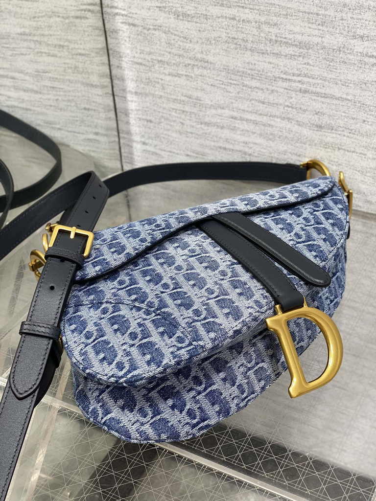 Dior Saddle Bag with Strap M0455 Blue Denim Dior Oblique Jacquard