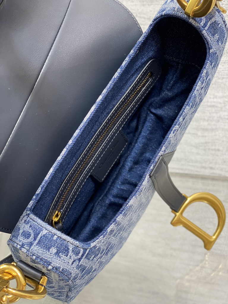 Dior Saddle Bag with Strap M0455 Blue Denim Dior Oblique Jacquard