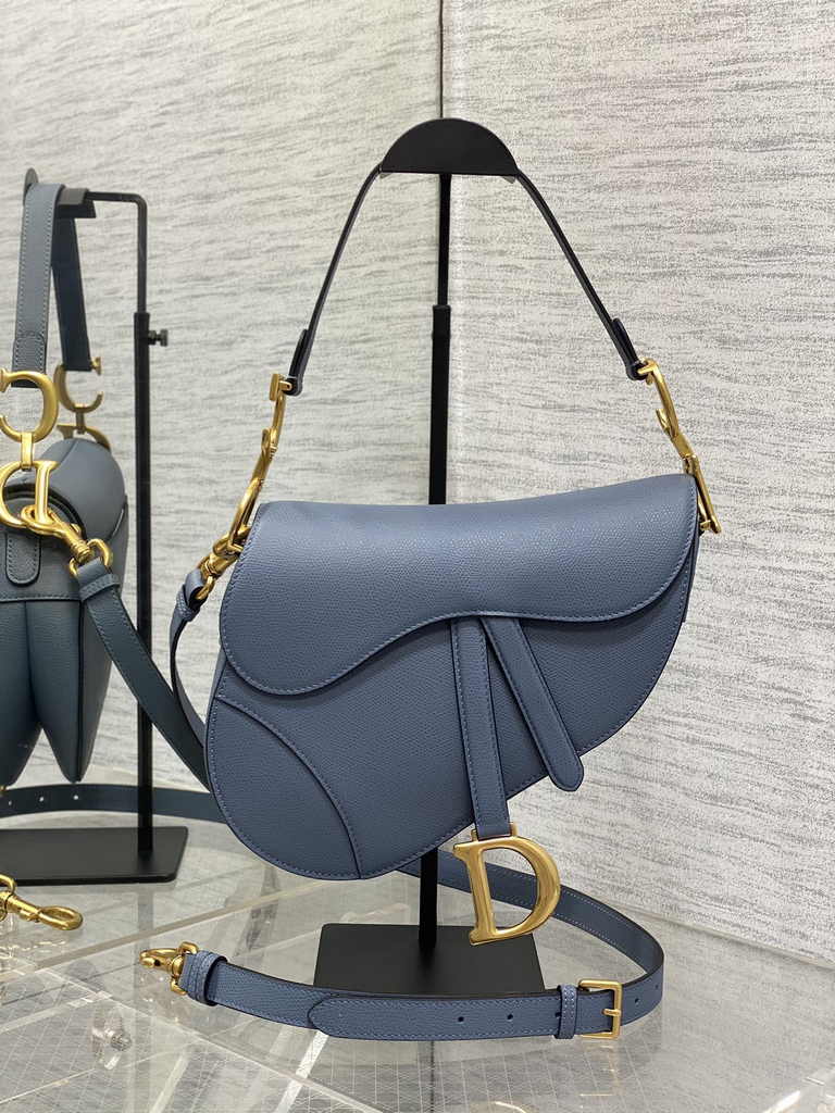Dior Saddle Bag with Strap M0455 Grained Calfskin Blue
