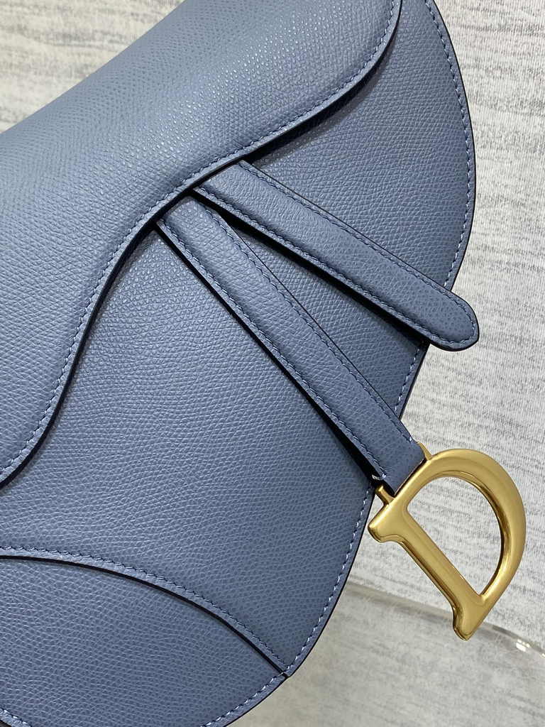 Dior Saddle Bag with Strap M0455 Grained Calfskin Blue