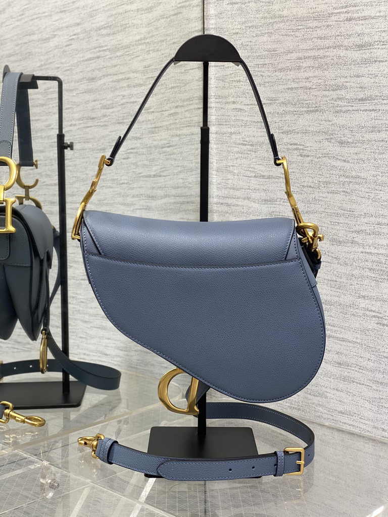 Dior Saddle Bag with Strap M0455 Grained Calfskin Blue