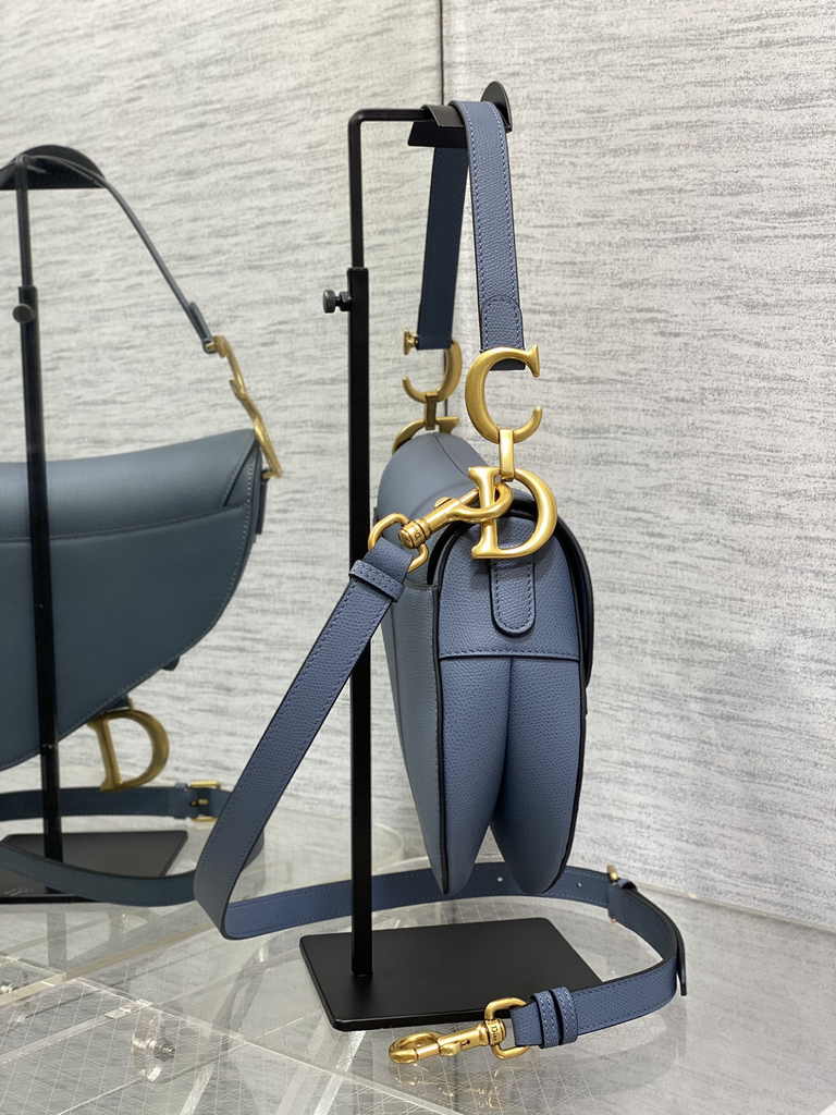Dior Saddle Bag with Strap M0455 Grained Calfskin Blue