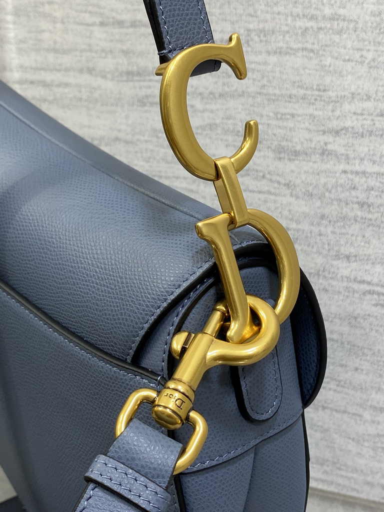 Dior Saddle Bag with Strap M0455 Grained Calfskin Blue
