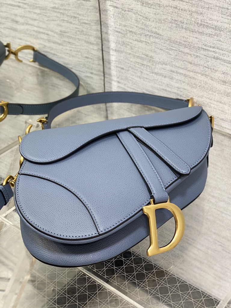 Dior Saddle Bag with Strap M0455 Grained Calfskin Blue