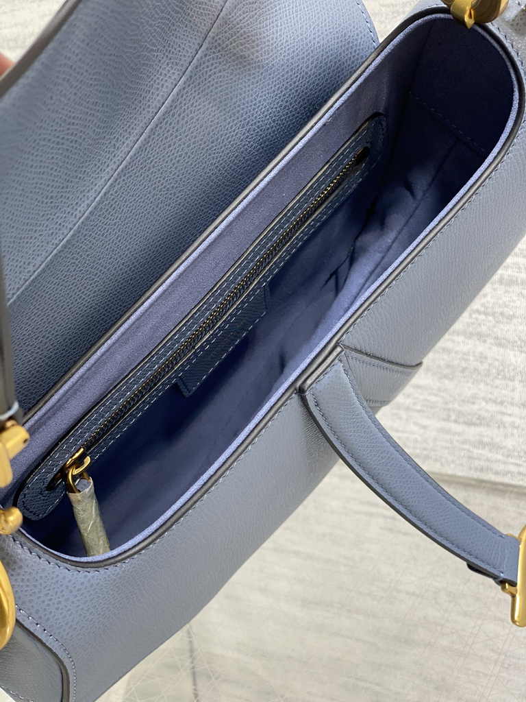 Dior Saddle Bag with Strap M0455 Grained Calfskin Blue