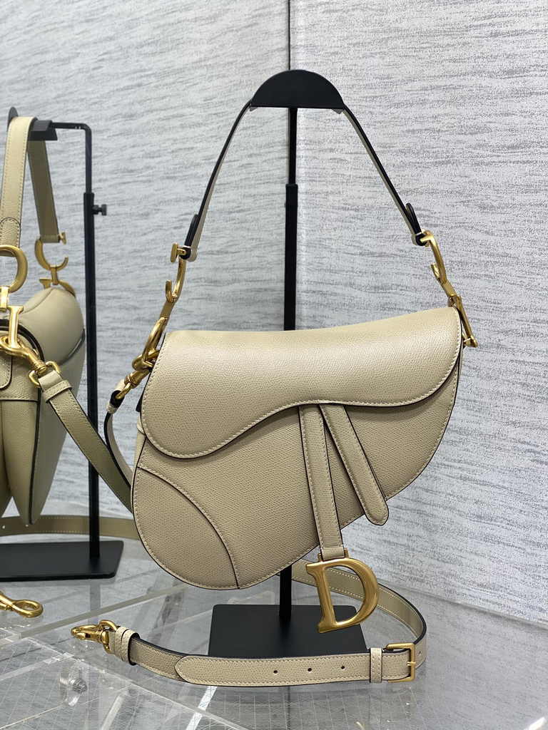 Dior Saddle Bag with Strap M0455 Apricot Grained Calfskin