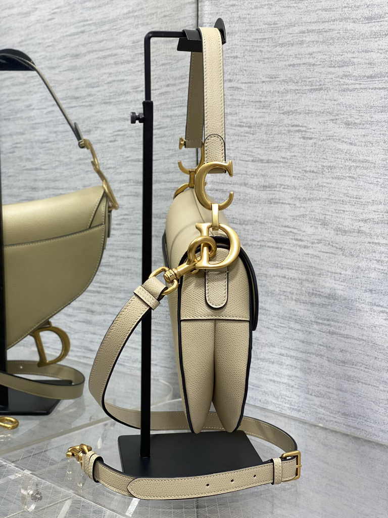 Dior Saddle Bag with Strap M0455 Apricot Grained Calfskin