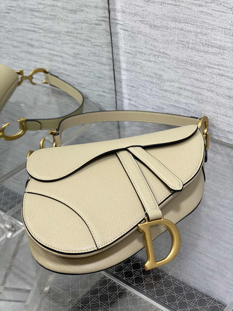 Dior Saddle Bag with Strap M0455 Apricot Grained Calfskin