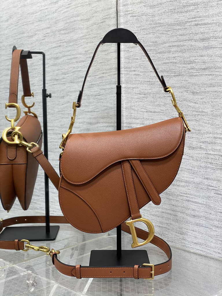 Dior Saddle Bag with Strap M0455 Tan Grained Calfskin