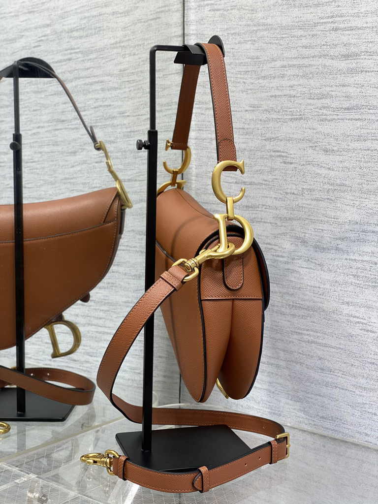 Dior Saddle Bag with Strap M0455 Tan Grained Calfskin