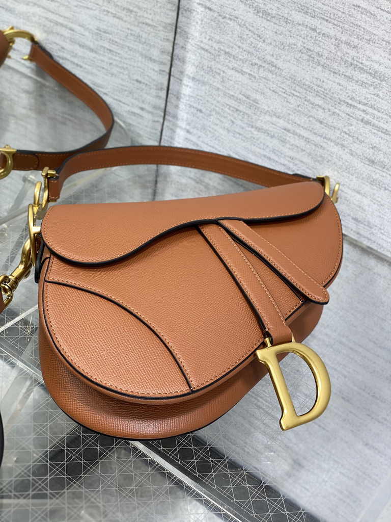 Dior Saddle Bag with Strap M0455 Tan Grained Calfskin