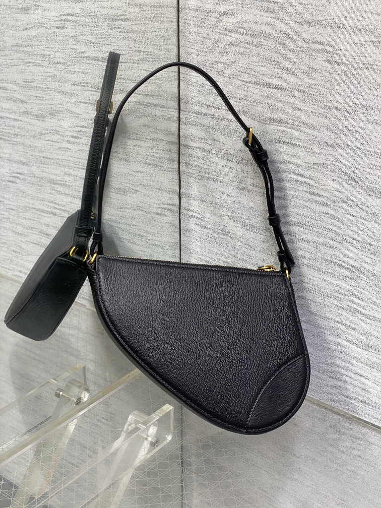 Dior Saddle Shoulder Pouch S5909 Black Goatskin