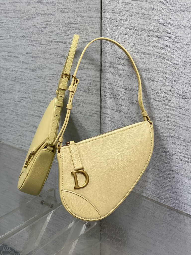 Dior Saddle Shoulder Pouch S5909 Pastel Yellow Goatskin