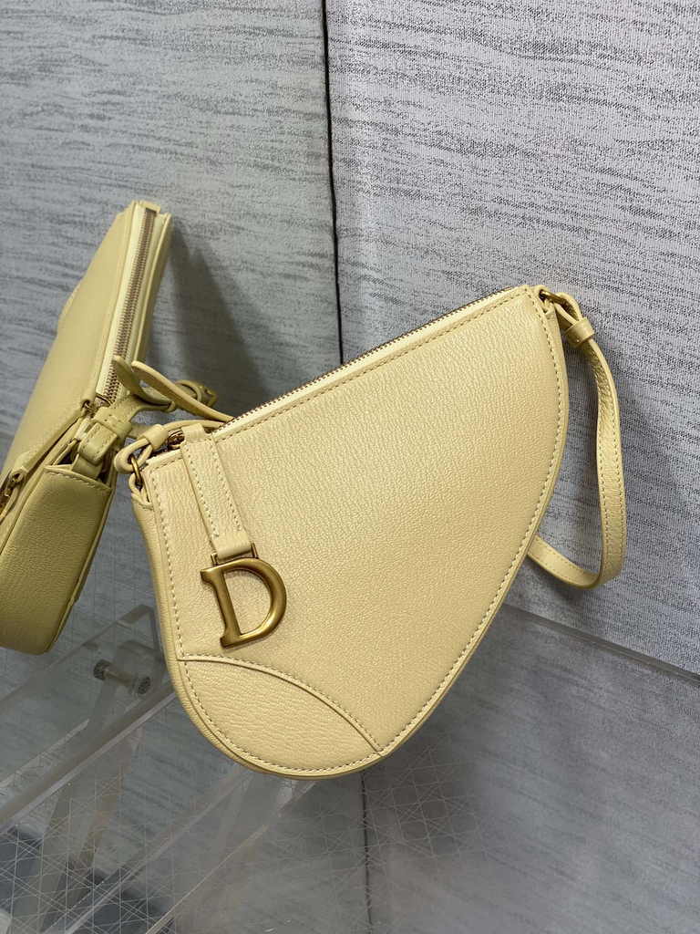 Dior Saddle Shoulder Pouch S5909 Pastel Yellow Goatskin