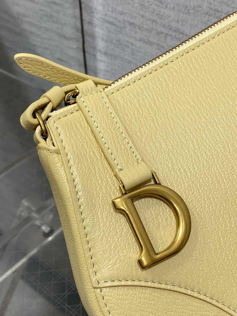 Dior Saddle Shoulder Pouch S5909 Pastel Yellow Goatskin