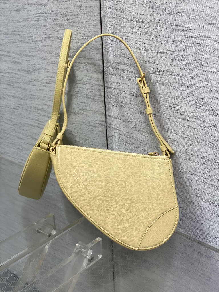 Dior Saddle Shoulder Pouch S5909 Pastel Yellow Goatskin