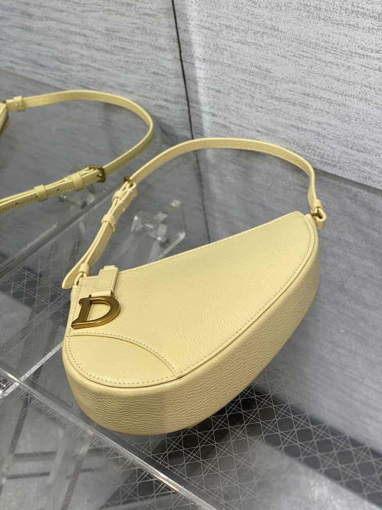 Dior Saddle Shoulder Pouch S5909 Pastel Yellow Goatskin