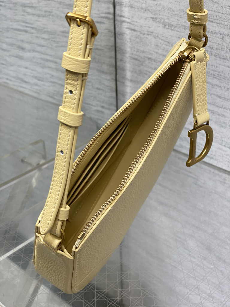 Dior Saddle Shoulder Pouch S5909 Pastel Yellow Goatskin