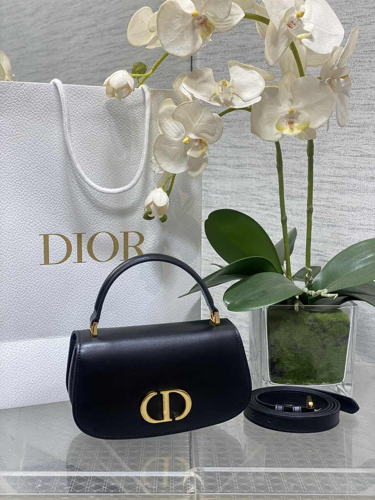 Dior Small 30 Montaigne Avenue Top Handle Bag M9370 Black Ribbed Calfskin - Default Title - View 1