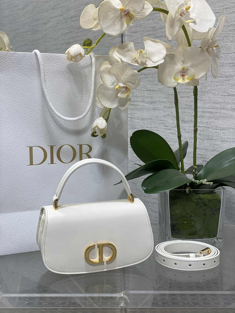 Dior Small 30 Montaigne Avenue Top Handle Bag M9370 White Ribbed Calfskin - Default Title - View 1