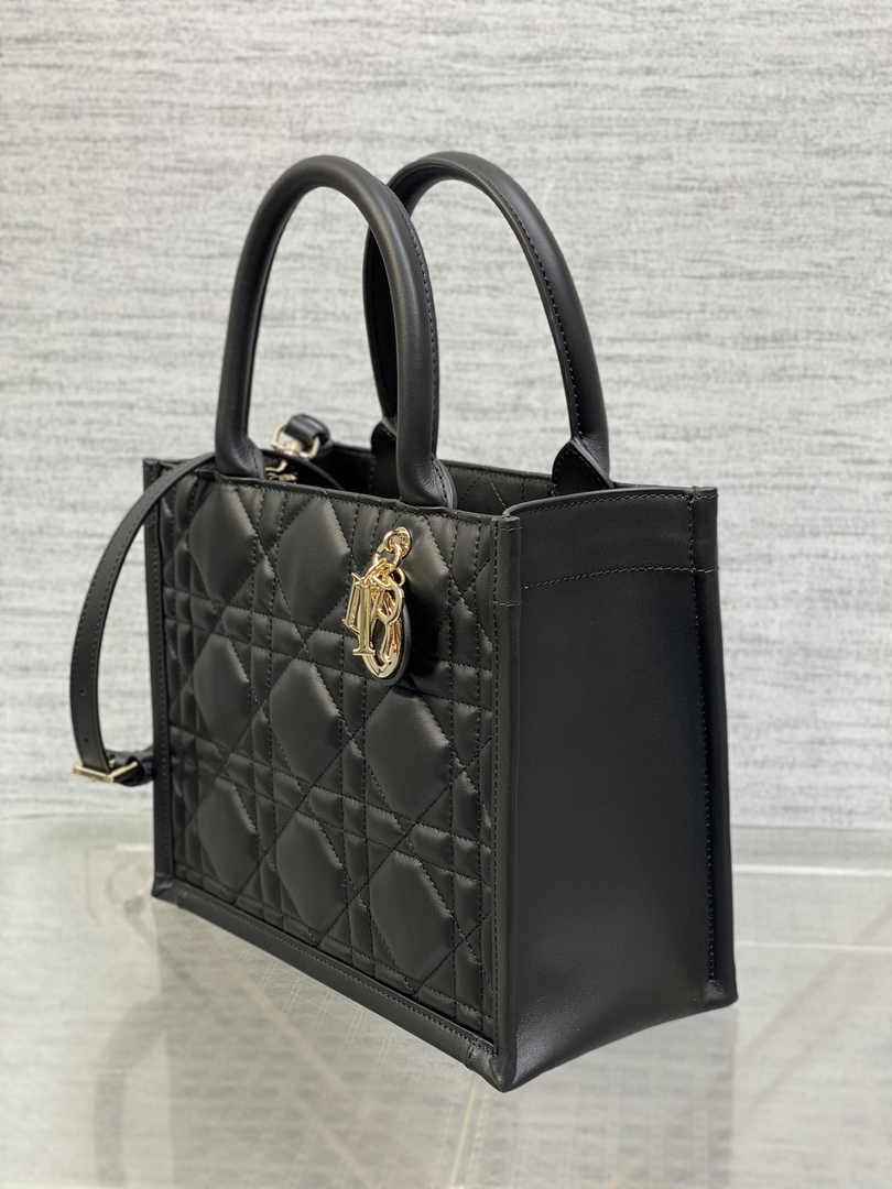 Dior Small Book Tote M1325 Black Macrocannage Calfskin