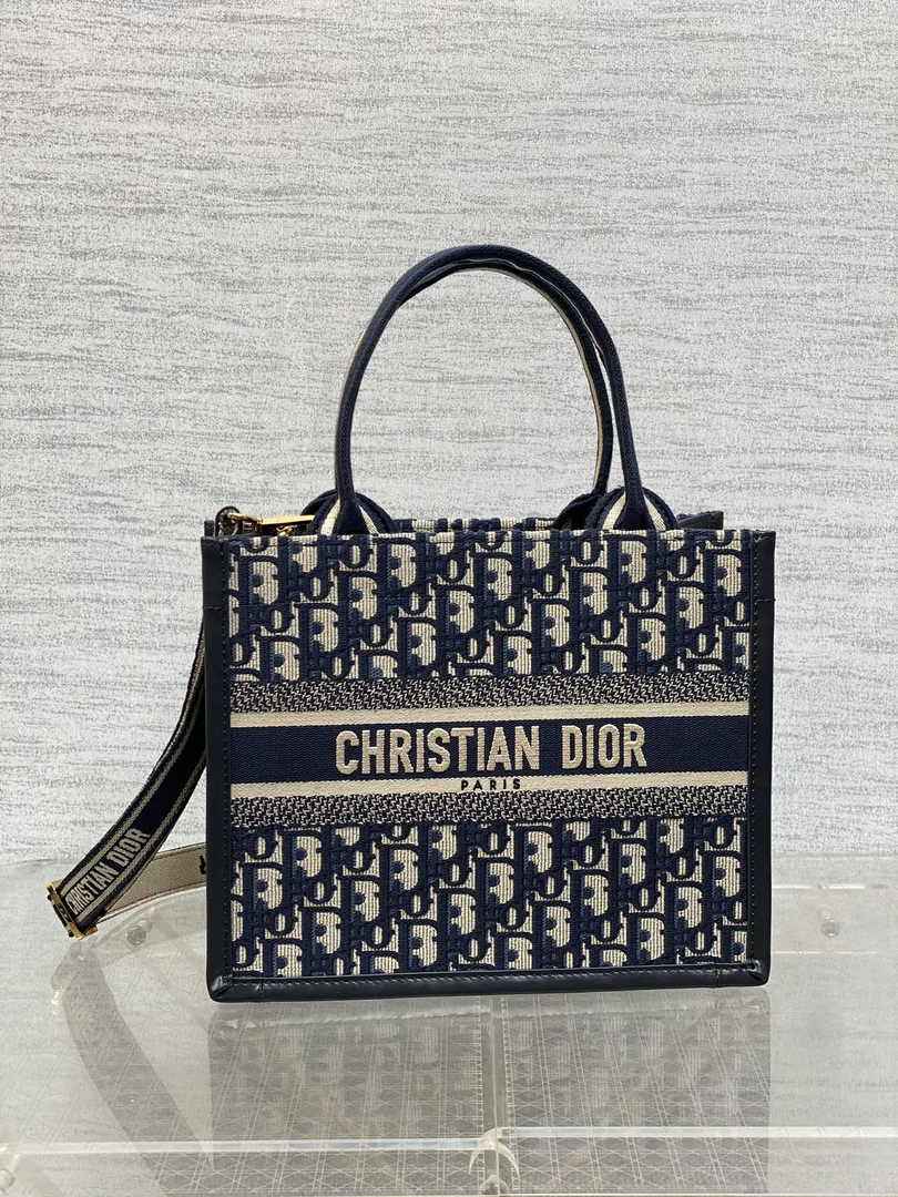 Dior Small Book Tote M1325 Blue Dior Oblique Embroidery