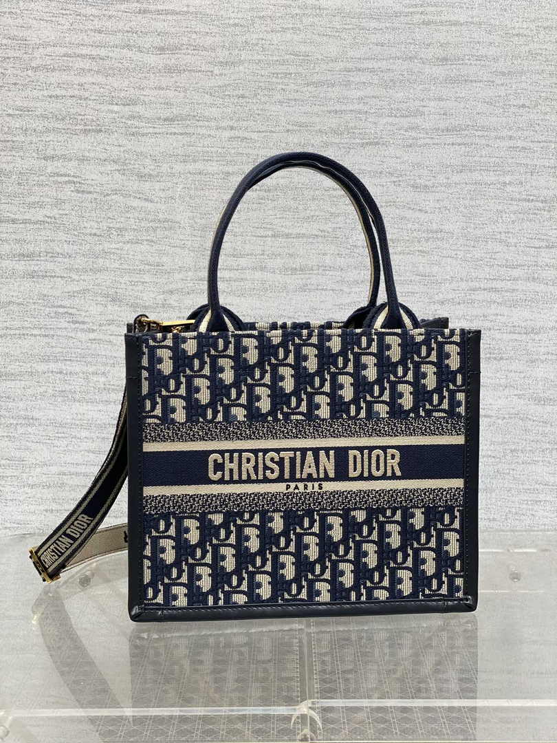 Dior Small Book Tote M1325 Blue Dior Oblique Embroidery - Default Title - View 1