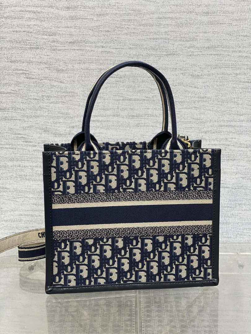 Dior Small Book Tote M1325 Blue Dior Oblique Embroidery