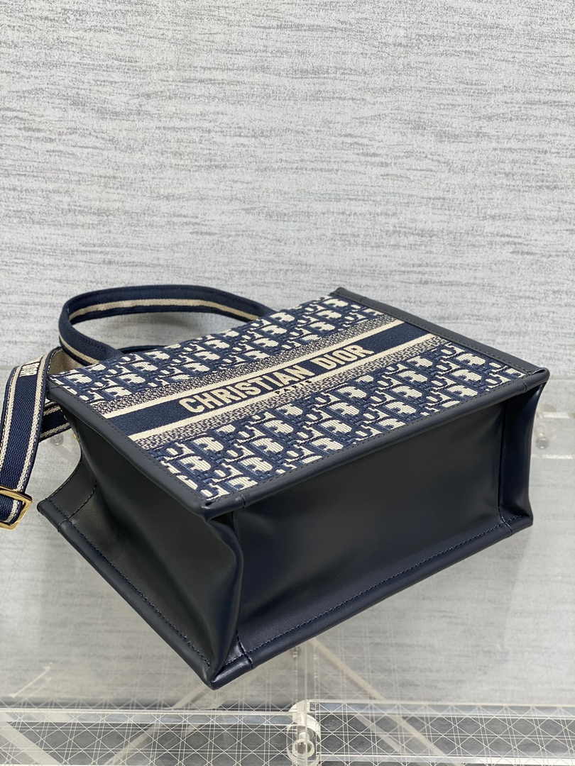 Dior Small Book Tote M1325 Blue Dior Oblique Embroidery