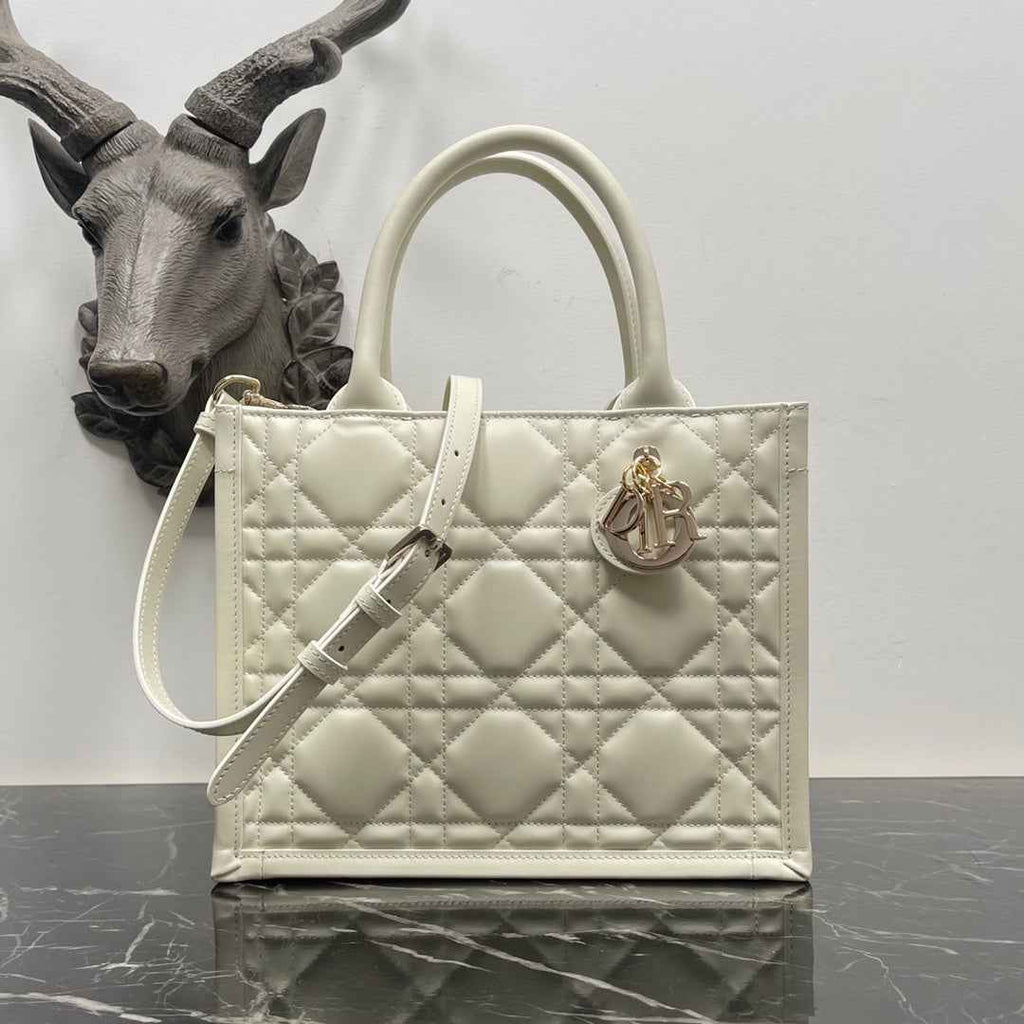 Dior Small Book Tote M1325 White Macrocannage Calfskin