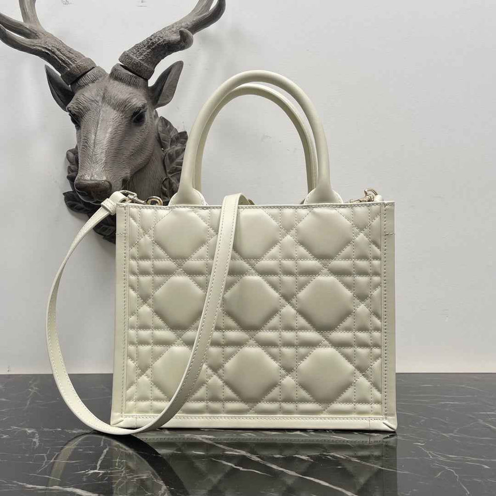 Dior Small Book Tote M1325 White Macrocannage Calfskin