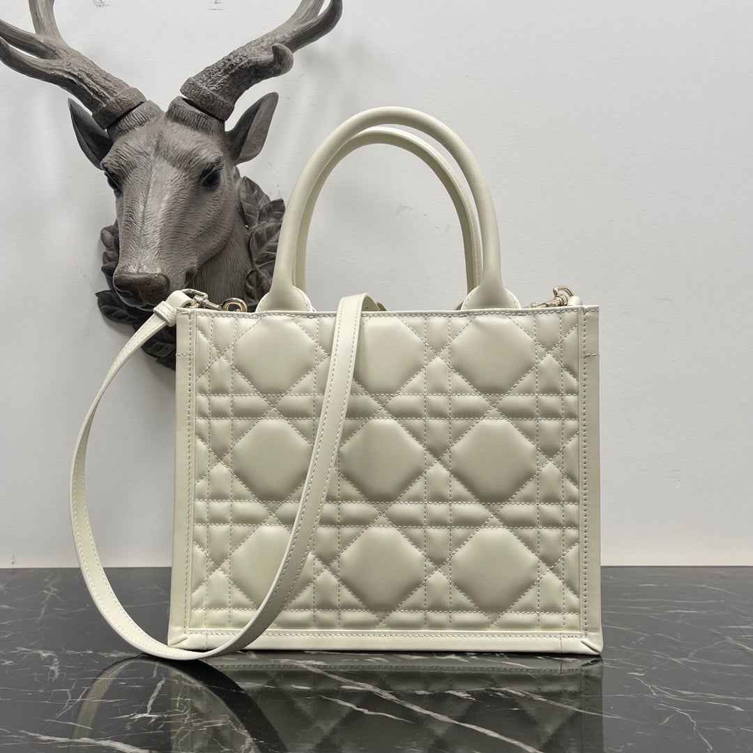 Dior Small Book Tote M1325 White Macrocannage Calfskin