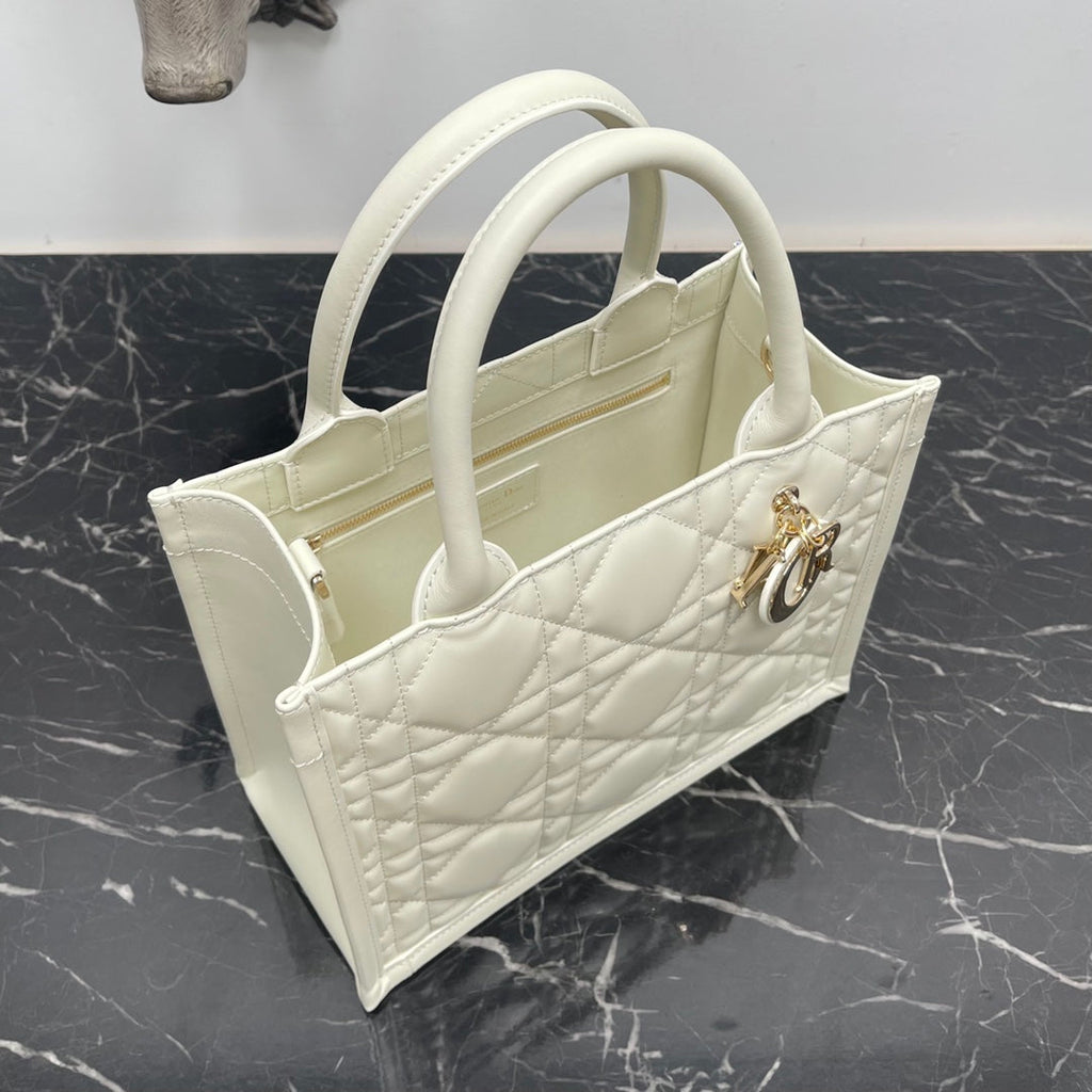 Dior Small Book Tote M1325 White Macrocannage Calfskin