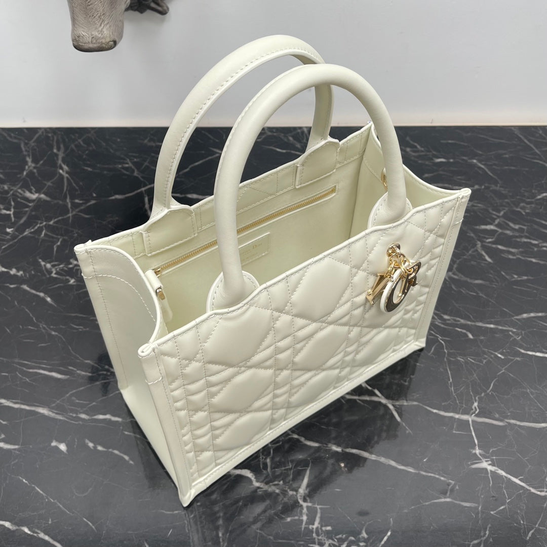 Dior Small Book Tote M1325 White Macrocannage Calfskin