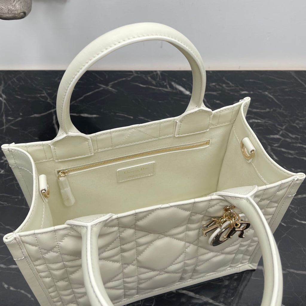 Dior Small Book Tote M1325 White Macrocannage Calfskin