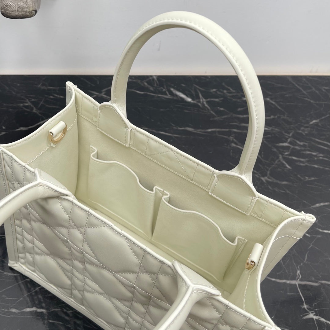 Dior Small Book Tote M1325 White Macrocannage Calfskin