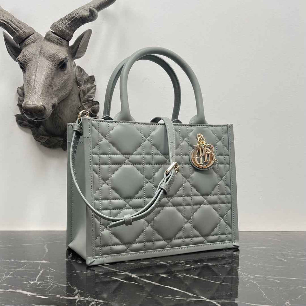 Dior Small Book Tote M1325 Gray Macrocannage Calfskin