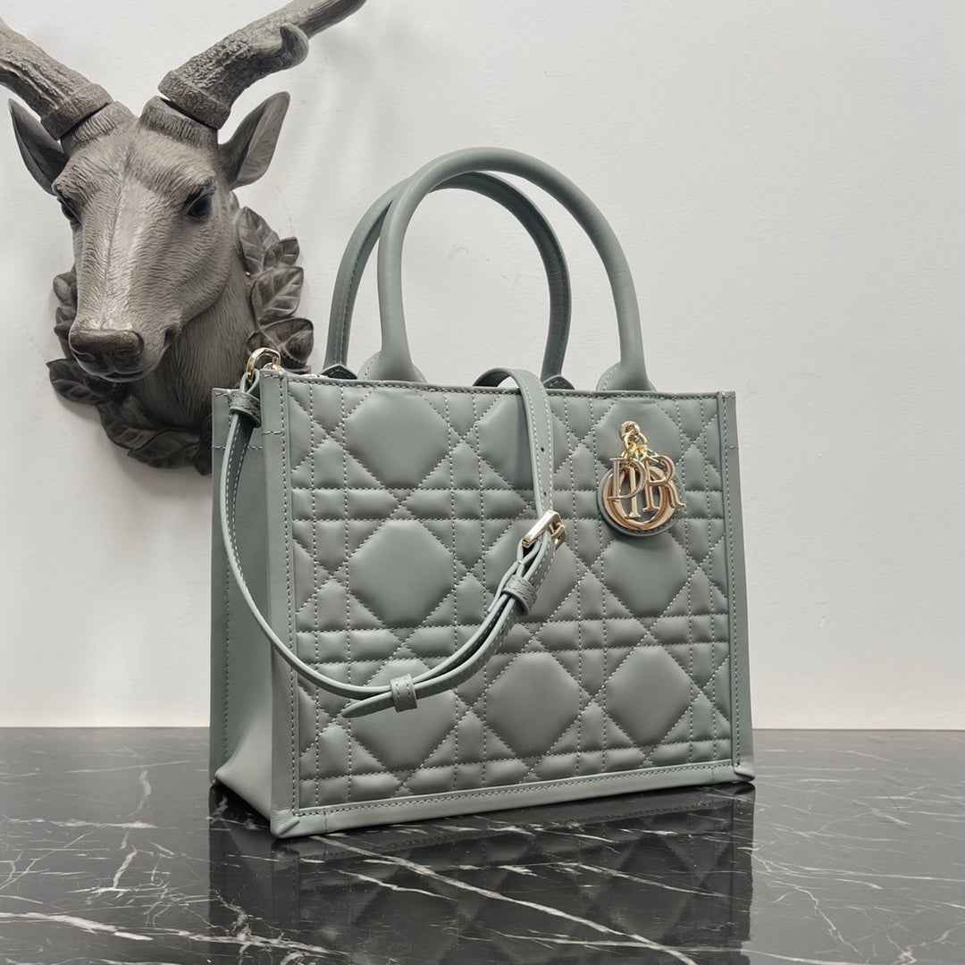 Dior Small Book Tote M1325 Gray Macrocannage Calfskin