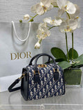 Dior Small Boston Bag M9567 Blue Dior Oblique Embroidery and Smooth Calfskin - Default Title - View 1